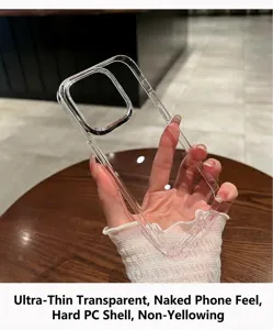 Transparente Handyhuelle Detailansicht zeigt ultra dunnes hartes PC Design und Naturgefuhl nah