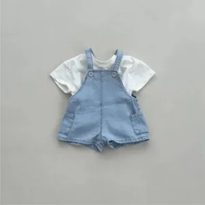 Baby Boys Girls Denim Overalls Shorts Infant Toddler Casual Bib Pants Solid Color Cotton Blue Shorts Children Clothing