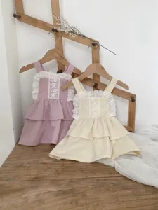 Peuter meisjes schattige bandjes taart jurk, herfst zoete kant mouwloze baby vest jurk mode.