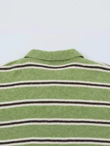 Green striped polo collar long sleeve sweater for women autumn casual knitwear top