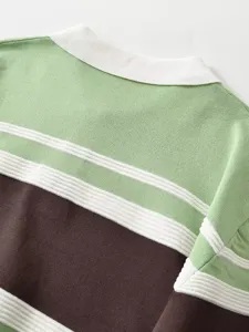 Women's Colorblock Striped Polo Collar Knit Sweater Casual Long Sleeve Pullover Top