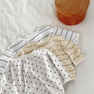 Kids casual long sleeve striped and polka dot crewneck t-shirt children autumn top
