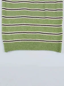 Green striped knit sweater for women, casual long sleeve pullover, autumn fashion basic top.