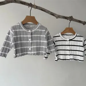 Baby ribbed striped cardigan, infant long sleeve casual knit jacket, cute toddler autumn outerwear.