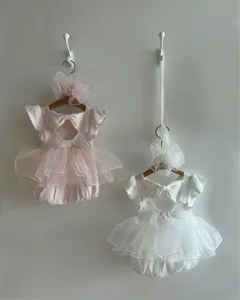 Joli body robe d'été pour bébé fille en tulle avec nœud et manches volants bandeau