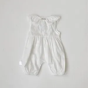 Infant baby white cotton romper summer sweet lace collar sleeveless loose crawler jumpsuit