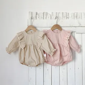Korean style baby girl long sleeve romper with cute large ruffle lace trim bodysuit 2pcs