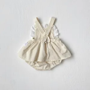 Baby girl cute lace ruffle strap romper infant newborn pure cotton bodysuit toddler clothes