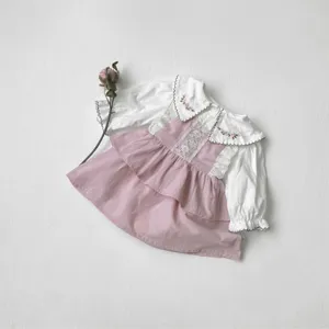 Koreaanse meisjes herfst langere blouse roze gelaagde taart jurk peuter schattig