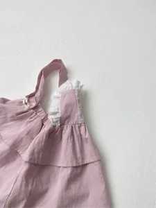 Schattige roze kanten jurk met bretels voor baby meisjes peuter herfst esthetische outfit