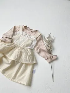 Peuter meisjes lange mouw top pinafore taart jurk set zoete kant herfst outfit