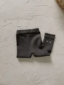 Leggings autunnali per ragazze grigio scuro pantaloni bambini con grazioso ricamo di gatto
