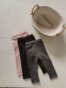 Leggings Casual in Cotone per Bambine Ricamo Gatto Carino Tinta Unita Pantaloni Lunghi Autunno Bambini