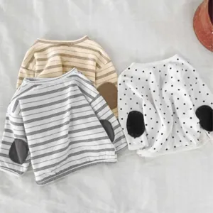 Kids Long Sleeve T-Shirt Cotton Blend Crewneck Striped Polka Dot Casual Loose Top For Toddler Boys And Girls Daily Wear
