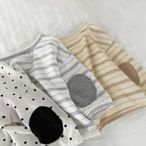 Kids long sleeve t-shirt toddler casual top with cute elbow patch and striped polka dot design.