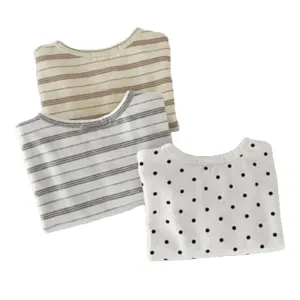 Kids casual long sleeve t-shirt set, comfortable stripe and dot design for autumn wear.