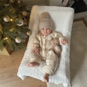 Conjunto de pelele y gorro de punto a cuadros para bebé, ropa bonita para niños y niñas.