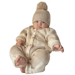 Mameluco de punto a cuadros para bebé con sombrero de pompon conjunto de ropa infantil