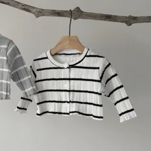 Cute baby striped ribbed cardigan infant long sleeve knit top button down toddler outerwear