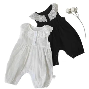 Infant summer thin cotton baby romper cute lace collar sweet baby clothing set main view