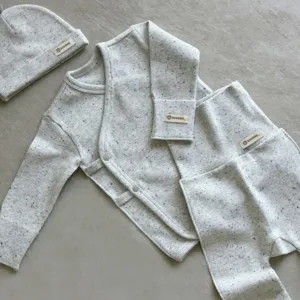 Baby biologisch katoen gespikkeld geribbeld lange mouw kimono top hoge taille broek detail