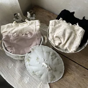 Baby Rüschenkragen T-Shirt süßes Blumenmuster Kleinkind Langarmshirt Herbst Kleidung