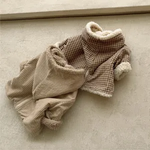 Infant winter warm reversible plaid hooded cardigan jacket cute toddler fleece outerwear top
