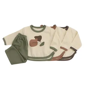 Toddler baby cotton long sleeve top and pants set with abstract print colorblock trim