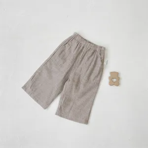 Toddler striped casual pants pure cotton baby vintage trousers with large pockets infant wear