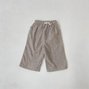 Children spring vintage striped casual cotton pants with waist label for baby toddler daily wear