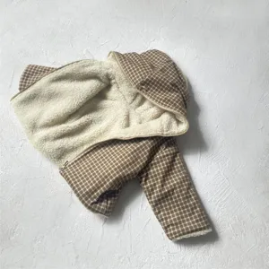 Infant winter reversible plaid hooded jacket baby plush fleece warm coat outer top
