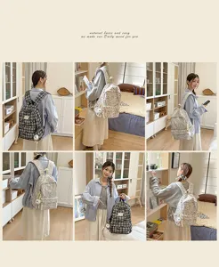 Japanese style floral and plaid casual backpack for teenage girls and students, daily use.