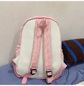 Casual pink and white checkered backpack for women and students, stylish daily school bag