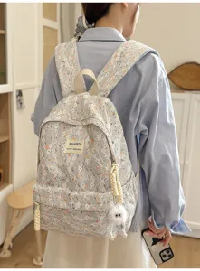 Japanese style floral lace backpack for school girls daily casual campus shoulder bag