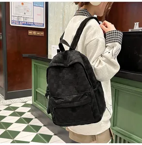 Casual black woven backpack for women and students, large capacity stylish daily school bag.