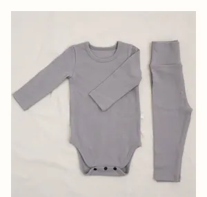 Long sleeve baby romper and high waist pants set, soft cotton fabric, comfortable spring baby wear.