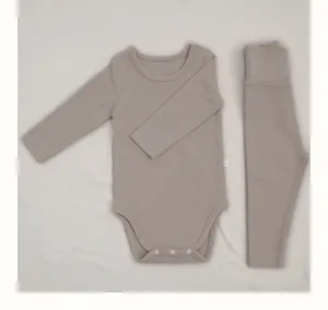Baby long sleeve bodysuit high waist leggings detail, soft infant spring clothing set.