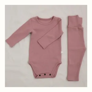 Baby long sleeve romper and high waist pants set infant soft cotton clothing outfit.