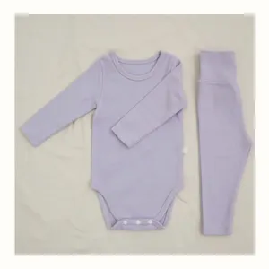 Baby long-sleeve romper high-waist pants set infant cotton clothing spring lavender cute