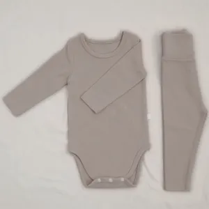 Infant baby long sleeve romper high waist pants set neutral cotton casual daily wear spring outfit
