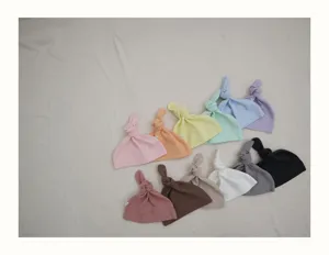 Cute newborn baby knot hat soft cotton ribbed infant hospital beanie caps assortment