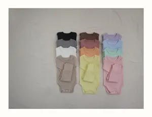 Infant baby rib cotton romper set multi-color cute infant bodysuit long sleeve clothing set.
