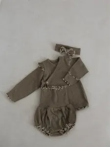 Baby autumn clothing set long sleeve top high waist shorts headband minimalist style baby clothes
