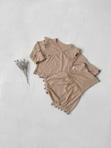 Infant baby autumn cotton clothes long sleeve top and high waist bloomers set cute