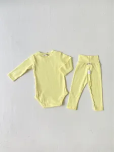 Baby yellow long sleeve bodysuit and high waist pants set infant spring clothing outfit