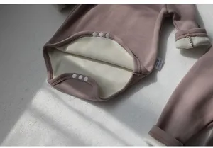 Infant thermal fleece onesie crawler set, soft cotton outer with cozy inner lining for baby.