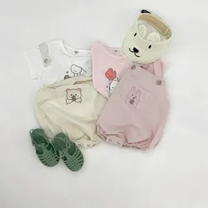 Infant baby clothing set cute bear embroidery short sleeve t shirt romper sun hat sandals