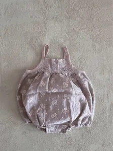 Vintage baby girl floral embroidered cotton strap romper cute summer infant baby clothes