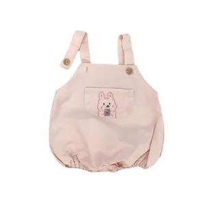 Cute baby strap romper with adorable rabbit embroidery, comfortable infant bodysuit for daily wear.