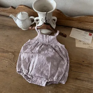 Baby girls vintage floral embroidered cotton strap romper cute newborn summer bodysuit clothing